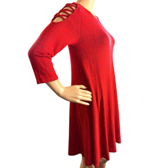 Alya Womens Lattice Sleeve Knit Swing Dress Small Heather Red Boho Chic Comfy Mo - Picture 1 of 6